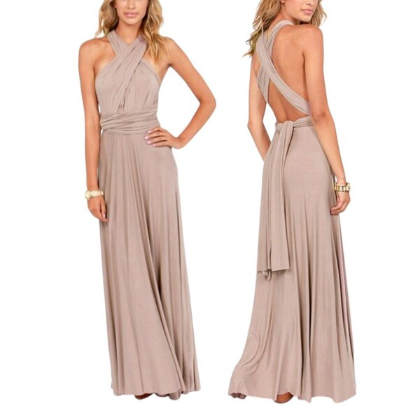 Multiway Transformer Wrap Dress Bridesmaid Elastic Waist Convertible Maxi Gown S - Picture 1 of 8